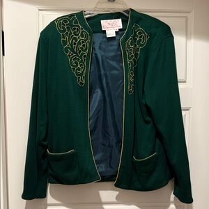 Oscar de la Renta Dark Green Embroidered Blazer